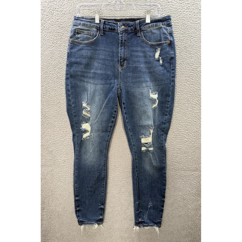 Judy Blue Jeans Womens 15/32 Blue Relaxed Fit Raw Hem Distressed Denim Preppy